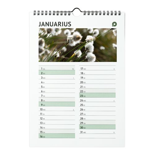 Muurkalender met wire-o binding , A4 half, 4/0-kleurig 3